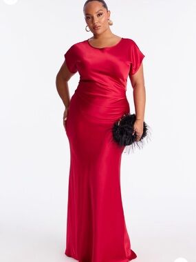 Fashion Nova Red Satin Maxi Dress